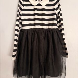 Cat & Jack Black and White Striped Dress with Tulle Skirt